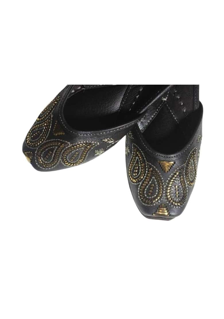 4S Womens Handcrafted Dark Brown Punjabi Jutti Paisley Gold Beadwork Ethnic Mojari - Indya