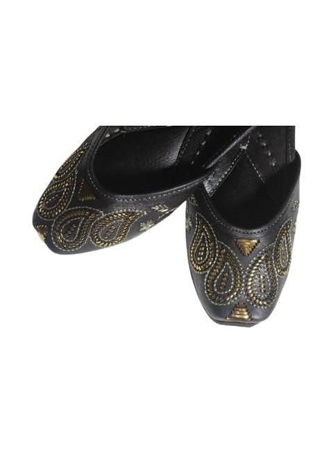 4S Womens Handcrafted Dark Brown Punjabi Jutti Paisley Gold Beadwork Ethnic Mojari