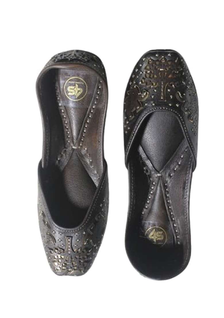 4S Premium Ethnic Dark Brown Punjabi Jutti Traditional Rajasthani Flat Slipons - Indya
