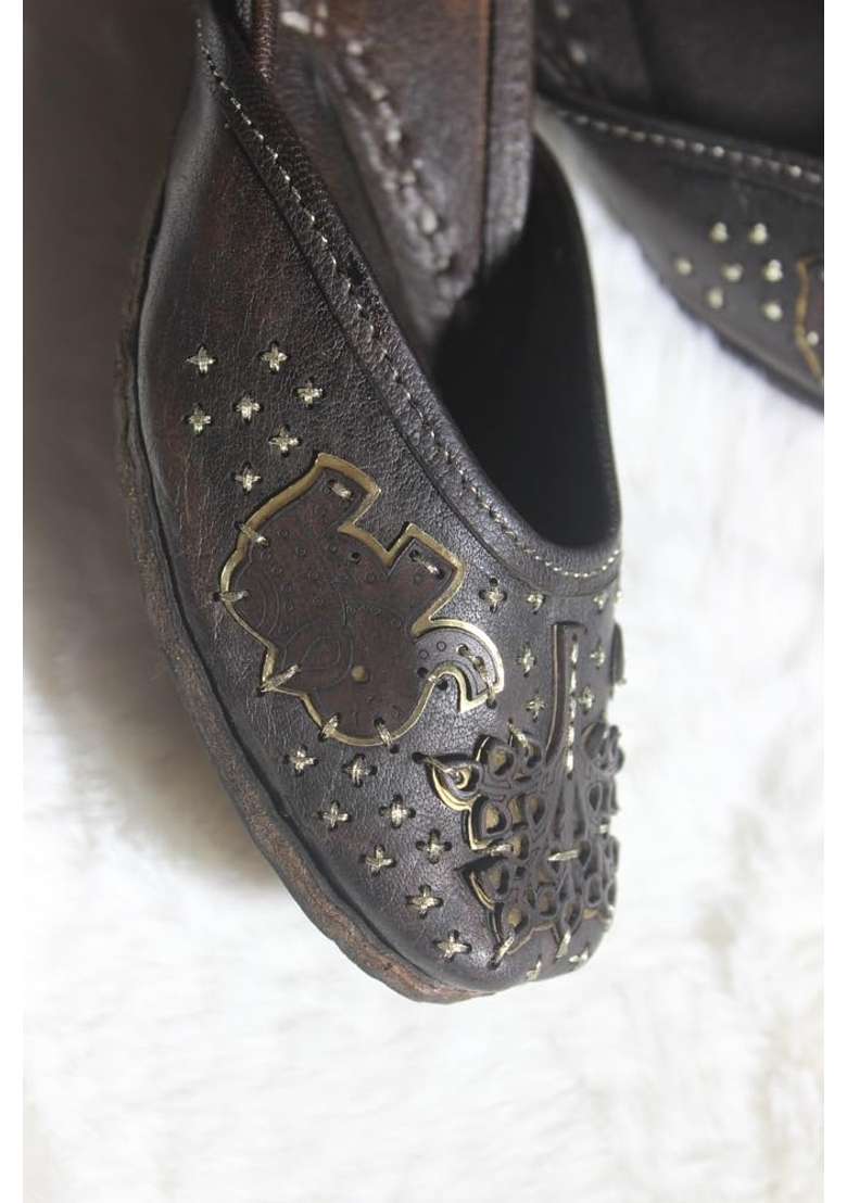 4S Premium Ethnic Dark Brown Punjabi Jutti Traditional Rajasthani Flat Slipons - Indya