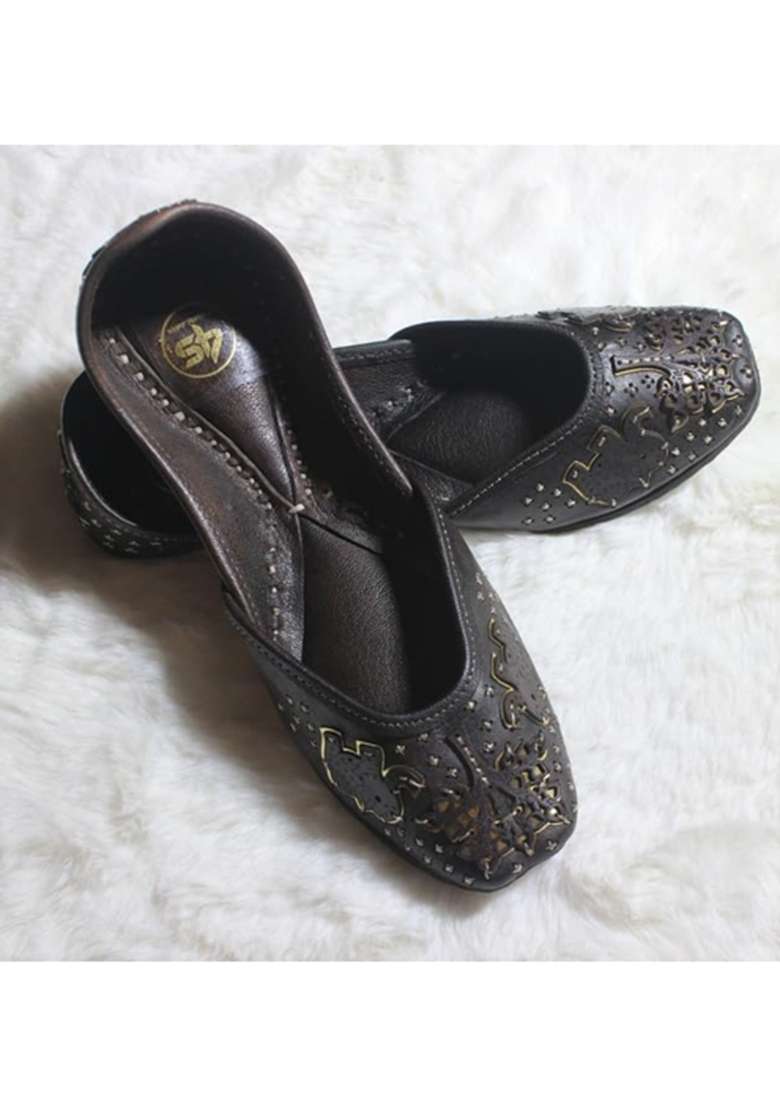 4S Premium Ethnic Dark Brown Punjabi Jutti Traditional Rajasthani Flat Slipons - Indya