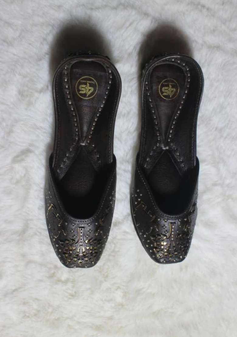 4S Premium Ethnic Dark Brown Punjabi Jutti Traditional Rajasthani Flat Slipons - Indya
