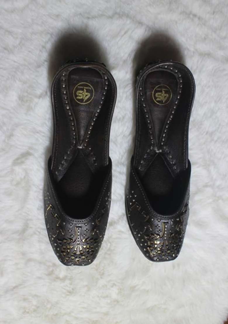 4S Premium Ethnic Dark Brown Punjabi Jutti Traditional Rajasthani Flat Slipons Handcrafted Wedding Footwear - Indya