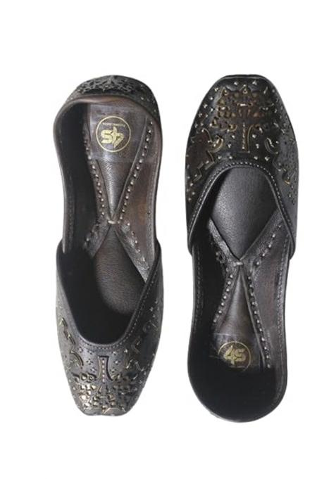 4S Premium Ethnic Dark Brown Punjabi Jutti Traditional Rajasthani Flat Slipons Handcrafted Wedding Footwear