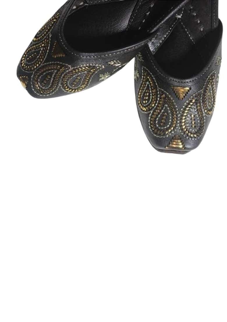 4S Womens Handcrafted Dark Brown Punjabi Jutti Paisley Gold Beadwork Ethnic Mojari - Indya