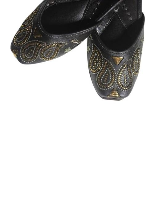 4S Womens Handcrafted Dark Brown Punjabi Jutti Paisley Gold Beadwork Ethnic Mojari