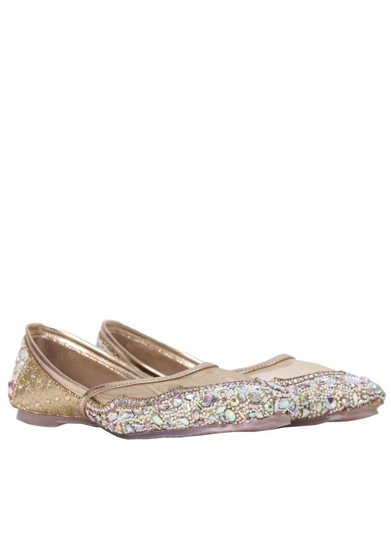 Alzic Gold Womens Ethnic Jutti Handcrafted Traditional Slip on Flat Footwear - Indya