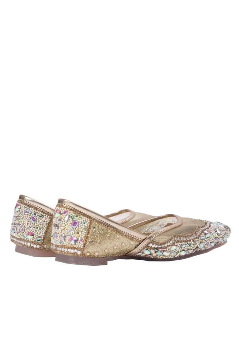 Alzic Gold Womens Ethnic Jutti Handcrafted Traditional Slip on Flat Footwear - Indya