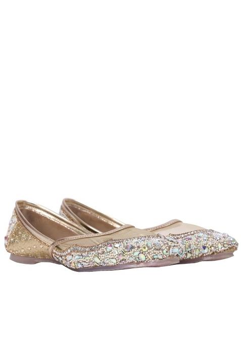 Alzic Gold Womens Ethnic Jutti Handcrafted Traditional Slip on Flat Footwear