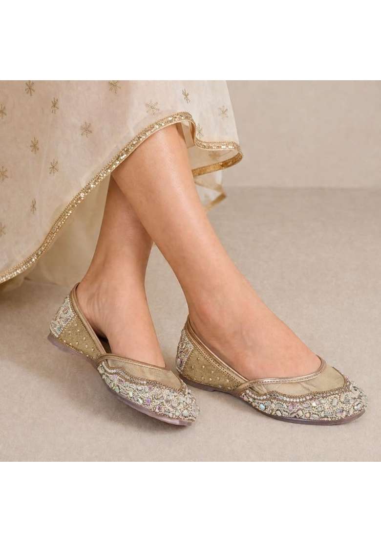 Alzic Green Womens Ethnic Jutti Handcrafted Traditional Slip on Flat Footwear - Indya