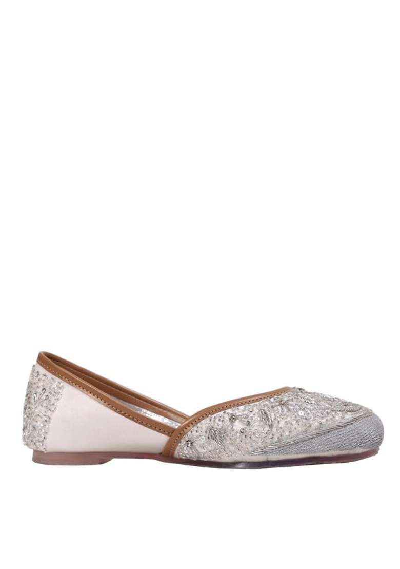 Alzic Gold Womens Embroidered Jutti for Women Handcrafted Ethnic Ballet Flats - Indya