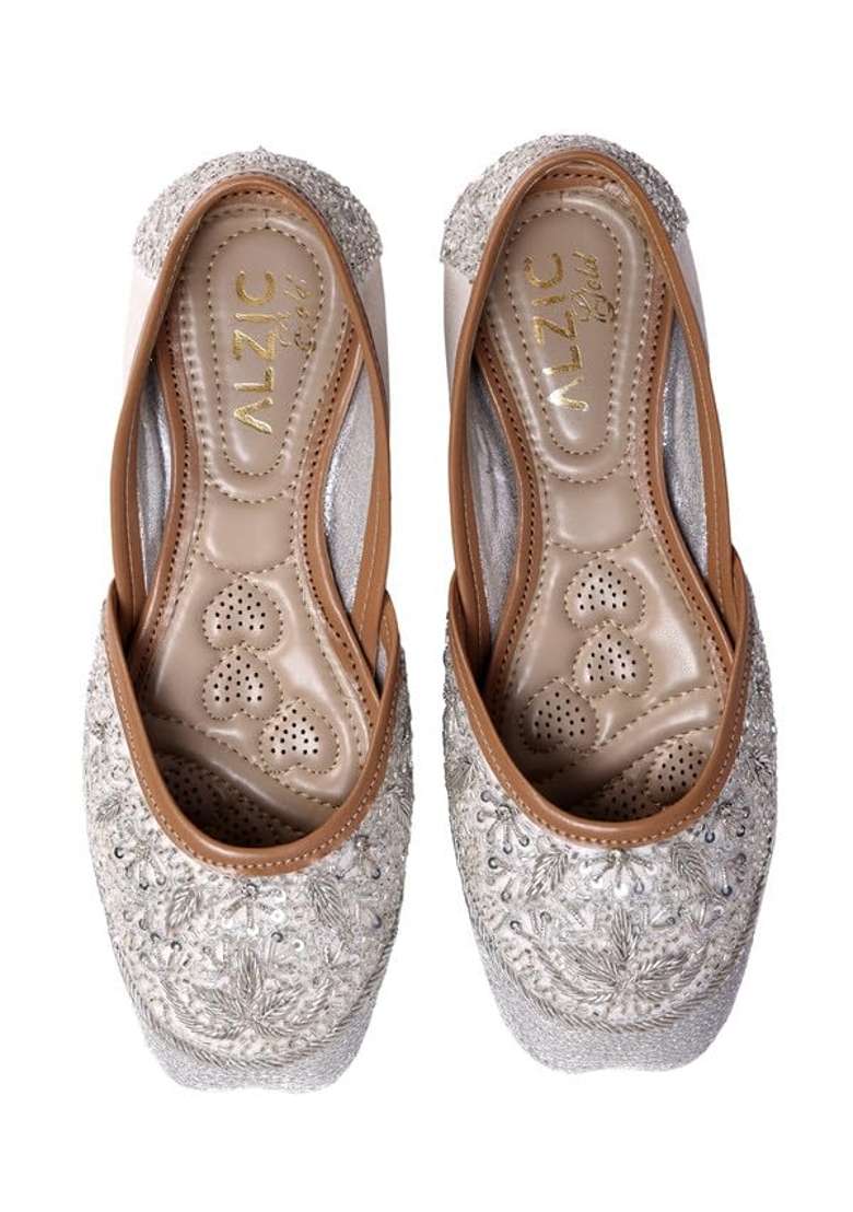 Alzic Gold Womens Embroidered Jutti for Women Handcrafted Ethnic Ballet Flats - Indya
