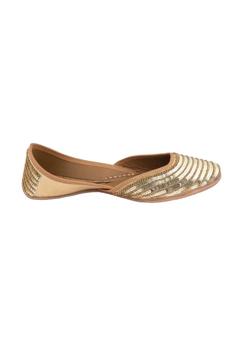 Korakari Womens Traditional Ethnic Amber Punjabi Jutti Leather Flat Comfortable Mojaris for Girls - Indya