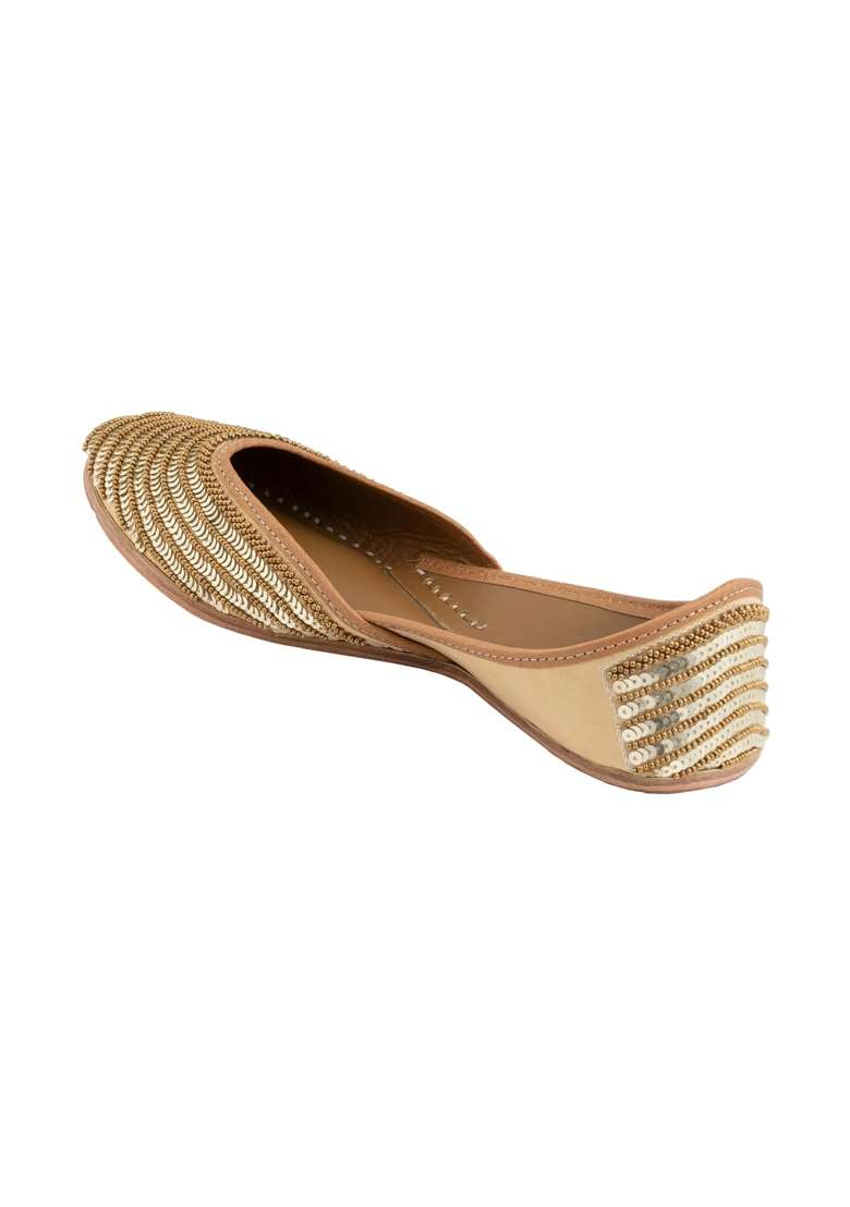 Korakari Womens Traditional Ethnic Amber Punjabi Jutti Leather Flat Comfortable Mojaris for Girls - Indya