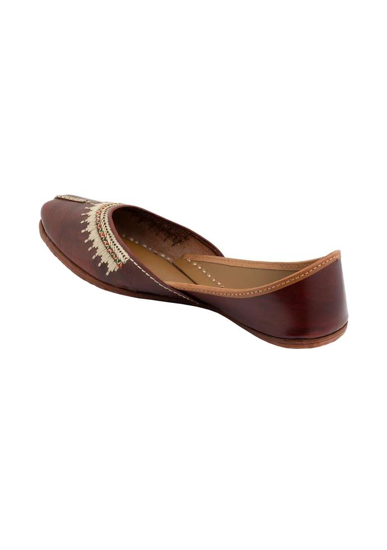 Korakari Womens Traditional Ethnic Amber Punjabi Jutti Leather Flat Comfortable Mojaris for Girls - Indya