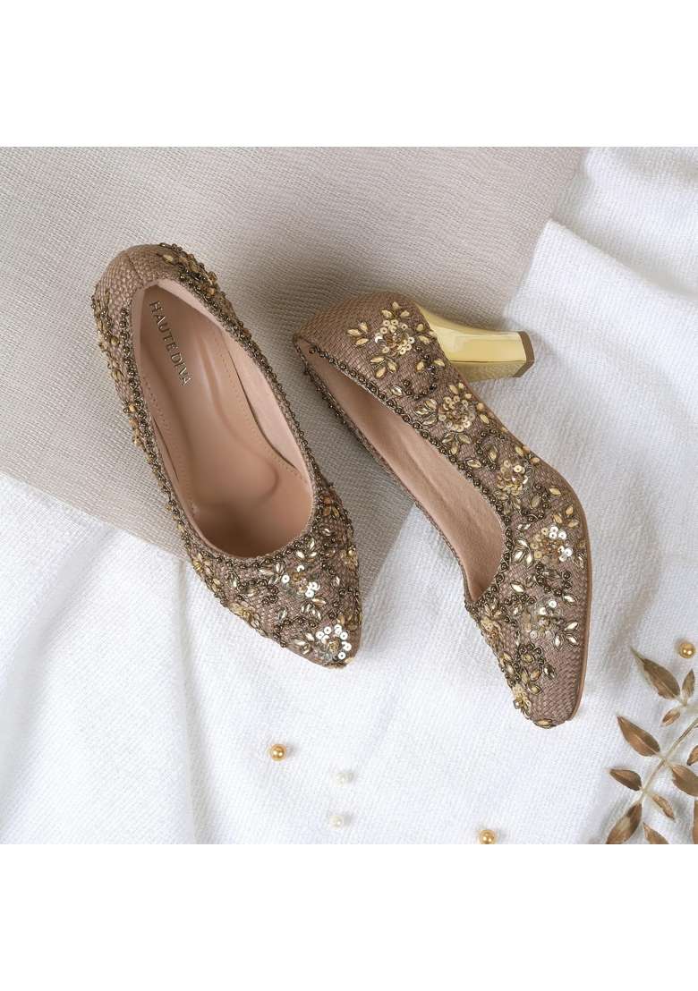 Mochi Womensslip on Closure Ethnic Mojaris with Block Heel - Indya