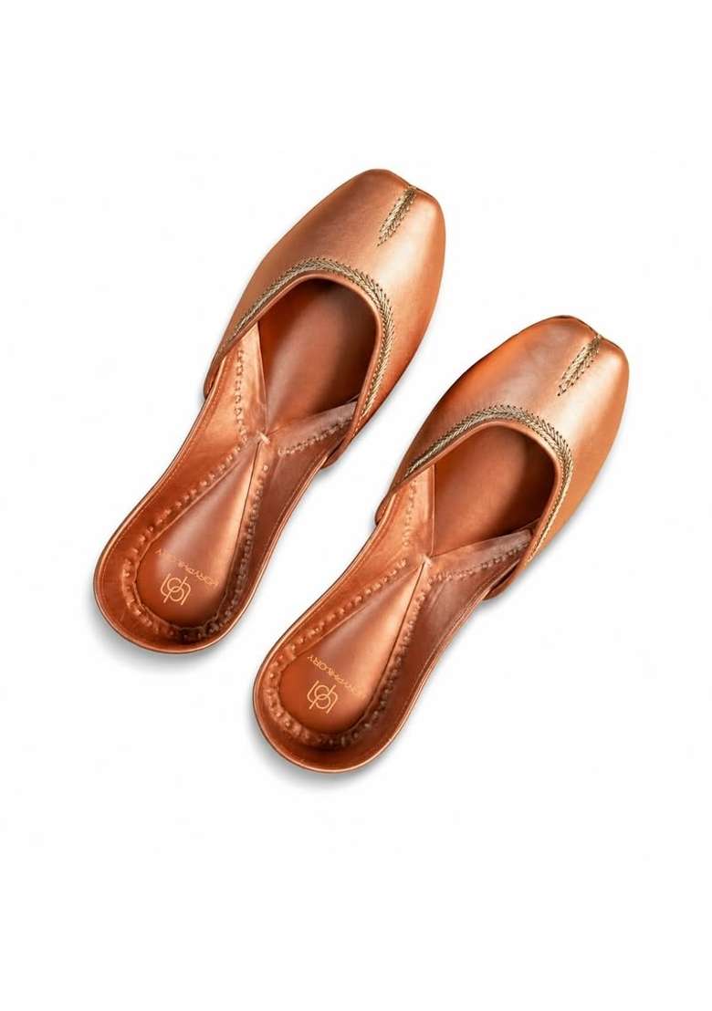 Loryphilory Golden Womens Handcrafted Punjabi Jutti Traditional Ethnic Footwear with Premium Comfort - Indya