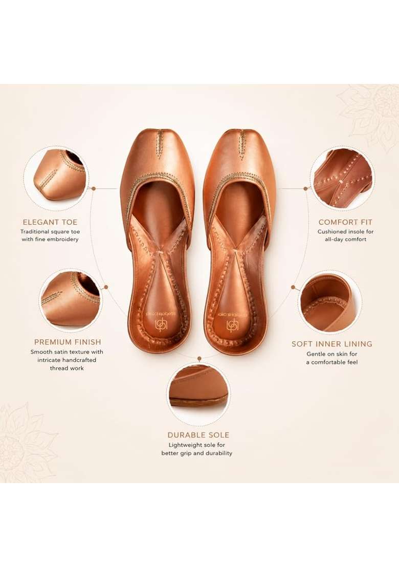 Loryphilory Golden Womens Handcrafted Punjabi Jutti Traditional Ethnic Footwear with Premium Comfort - Indya