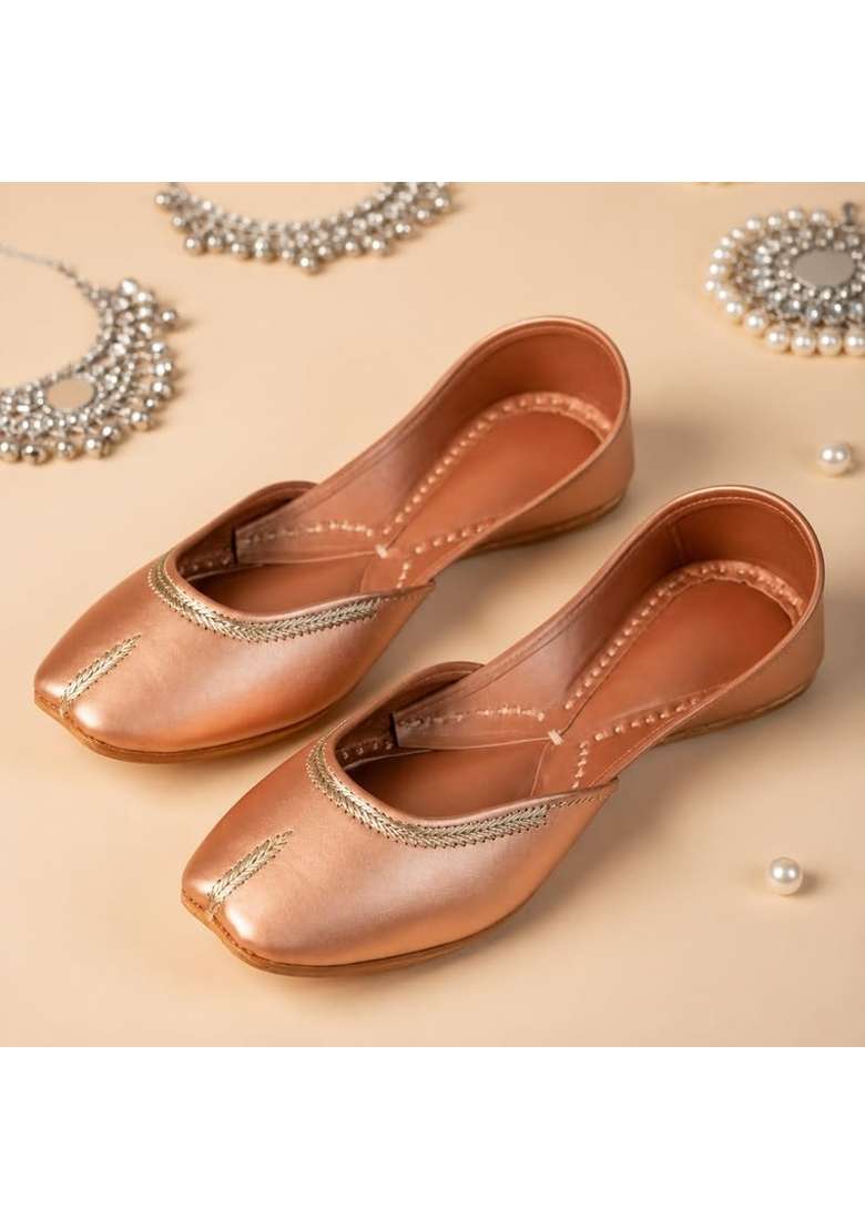 Loryphilory Golden Womens Handcrafted Punjabi Jutti Traditional Ethnic Footwear with Premium Comfort - Indya