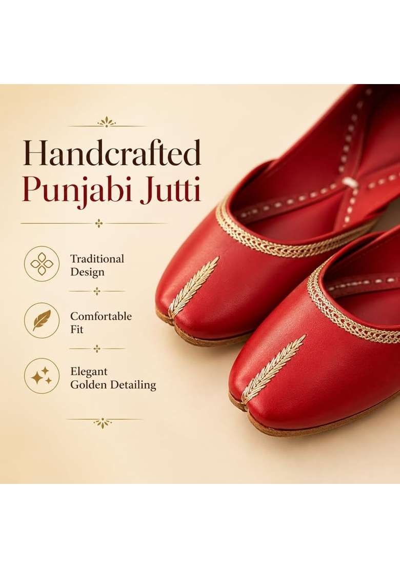 Loryphilory Red Womens Handcrafted Punjabi Jutti Traditional Ethnic Footwear with Premium Comfort and Elegant - Indya