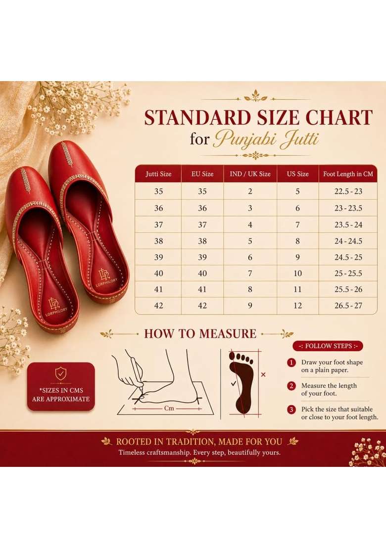 Loryphilory Red Womens Handcrafted Punjabi Jutti Traditional Ethnic Footwear with Premium Comfort and Elegant - Indya