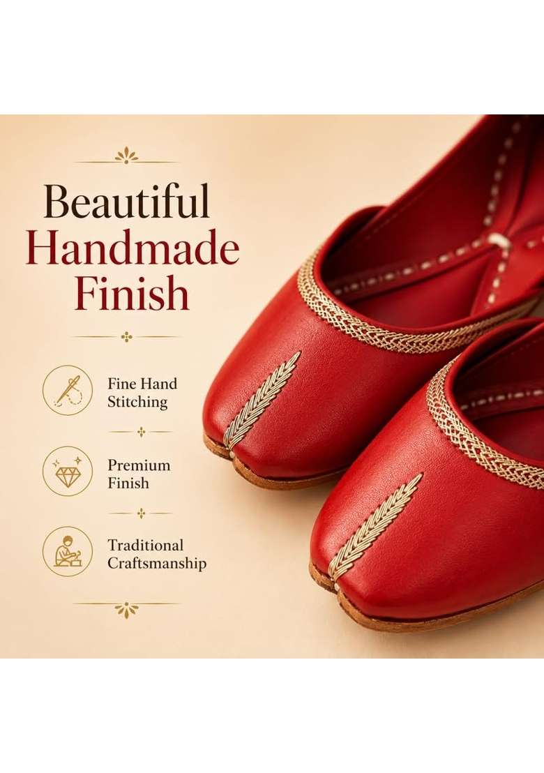 Loryphilory Red Womens Handcrafted Punjabi Jutti Traditional Ethnic Footwear with Premium Comfort and Elegant - Indya
