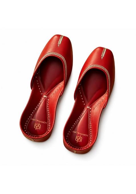 Loryphilory Red Womens Handcrafted Punjabi Jutti Traditional Ethnic Footwear with Premium Comfort and Elegant