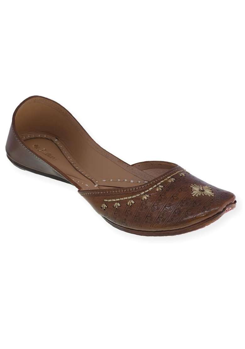 Fulkari Womens 3D Daimond Gold Zarriwork Genuine Soft Leather Jutis - Indya