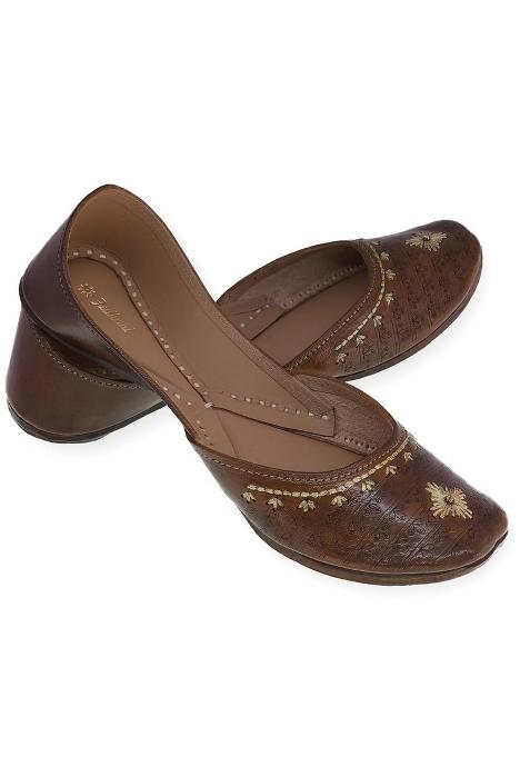 Fulkari Womens 3D Daimond Gold Zarriwork Genuine Soft Leather Jutis