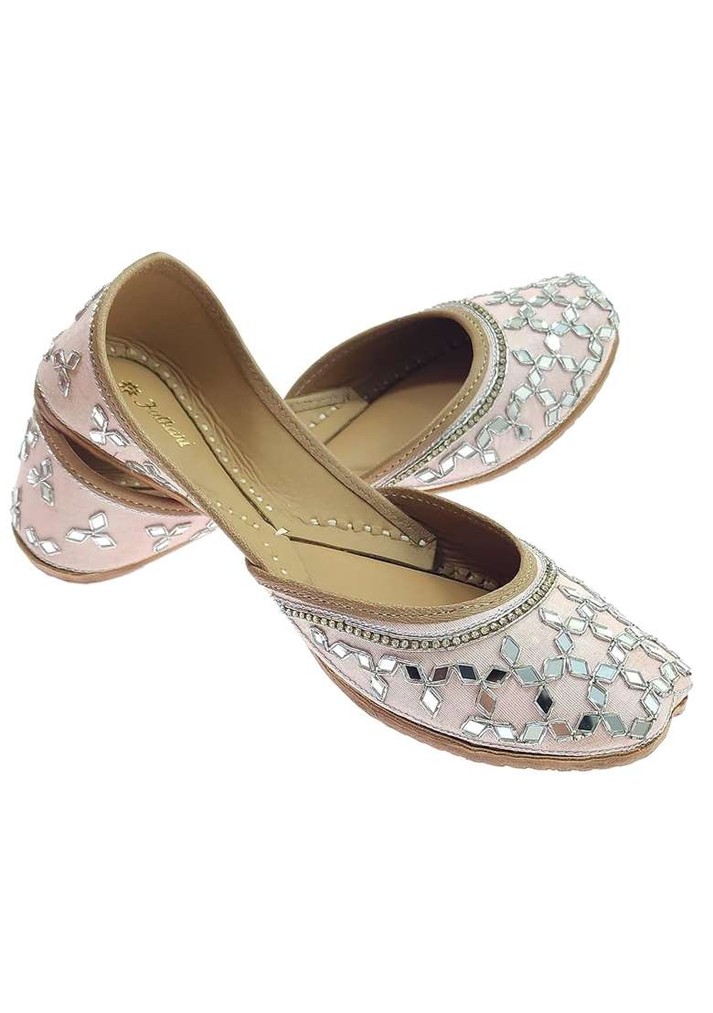 Fulkari Womens Mirror Genuine Soft Leather Embroidered Jutis - Indya