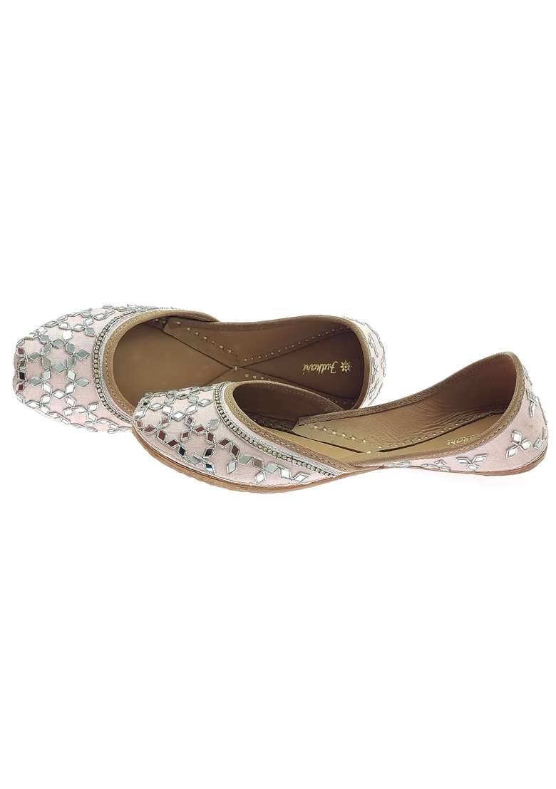 Fulkari Womens Mirror Genuine Soft Leather Embroidered Jutis - Indya