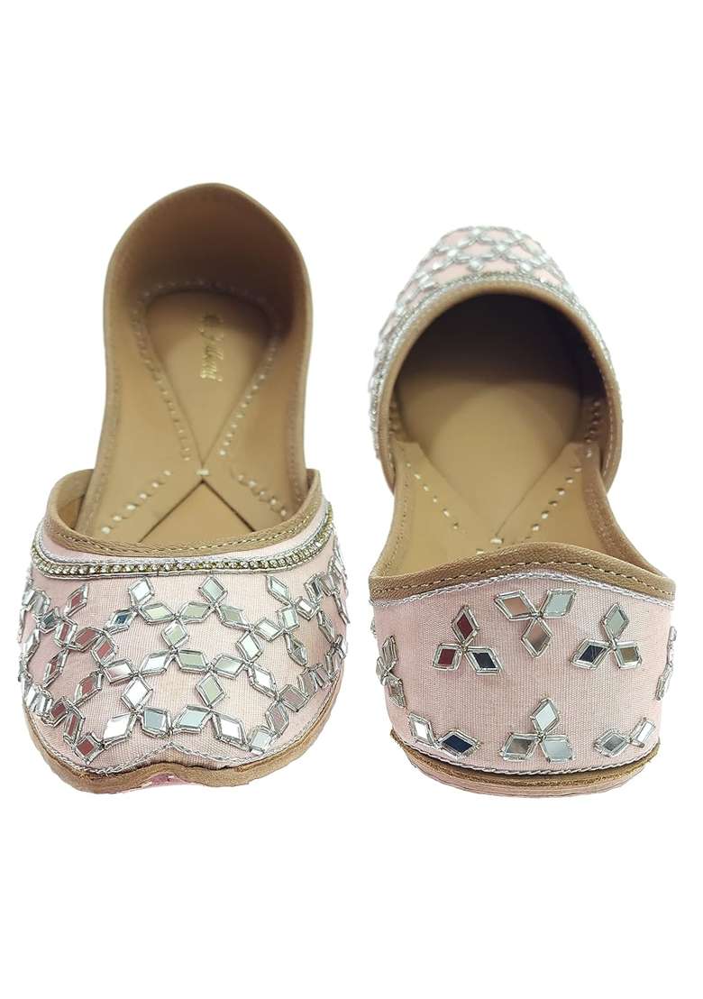 Fulkari Womens Mirror Genuine Soft Leather Embroidered Jutis - Indya