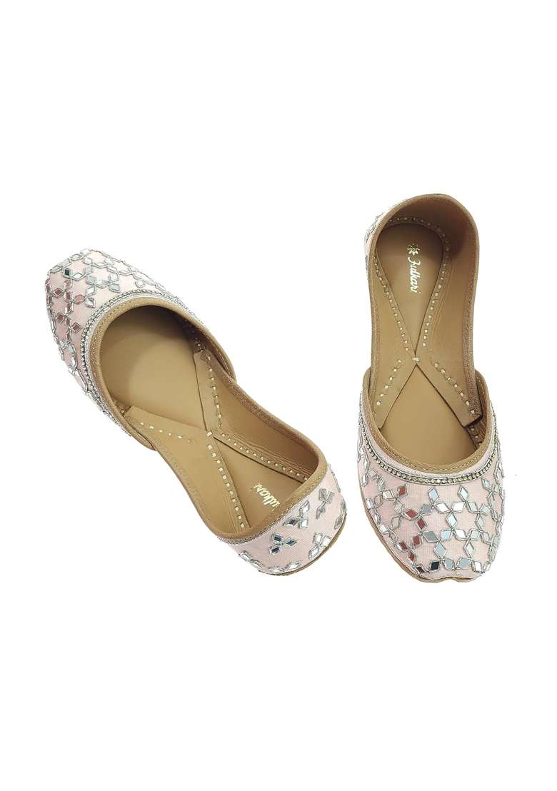 Fulkari Womens Mirror Genuine Soft Leather Embroidered Jutis - Indya