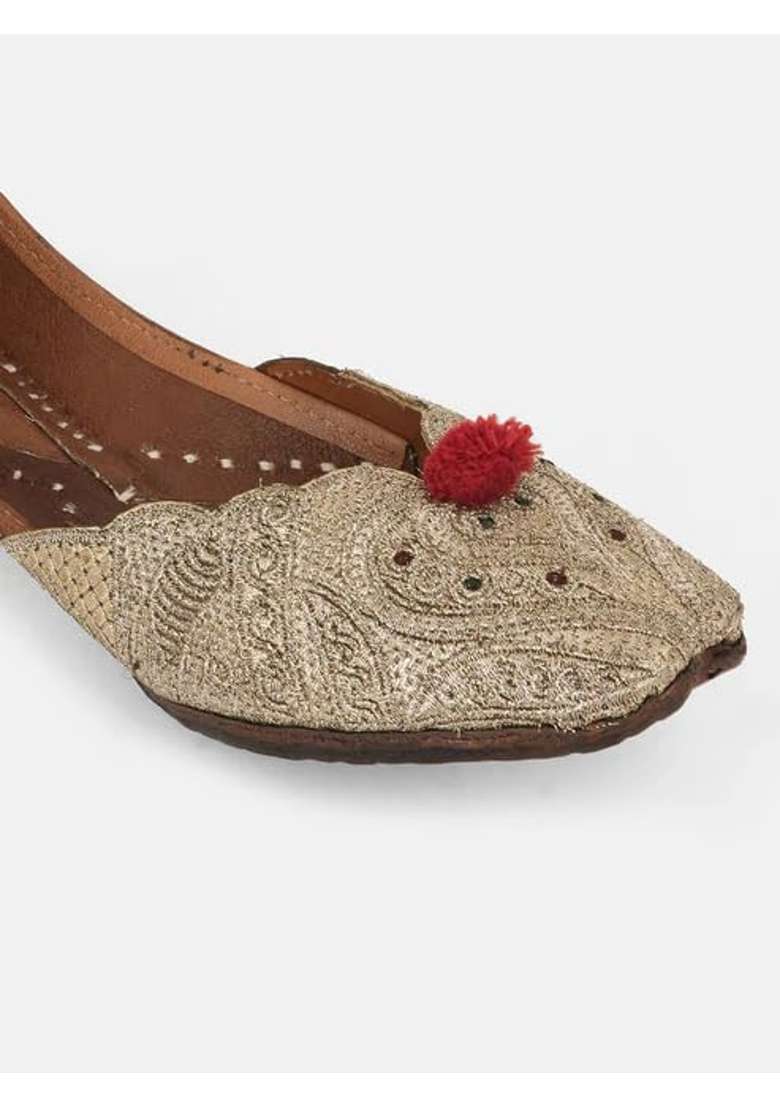 Jutties Maker Brown Womens Suhana Safar Zari Jutti Ethnic Slip on Flat Footwear - Indya