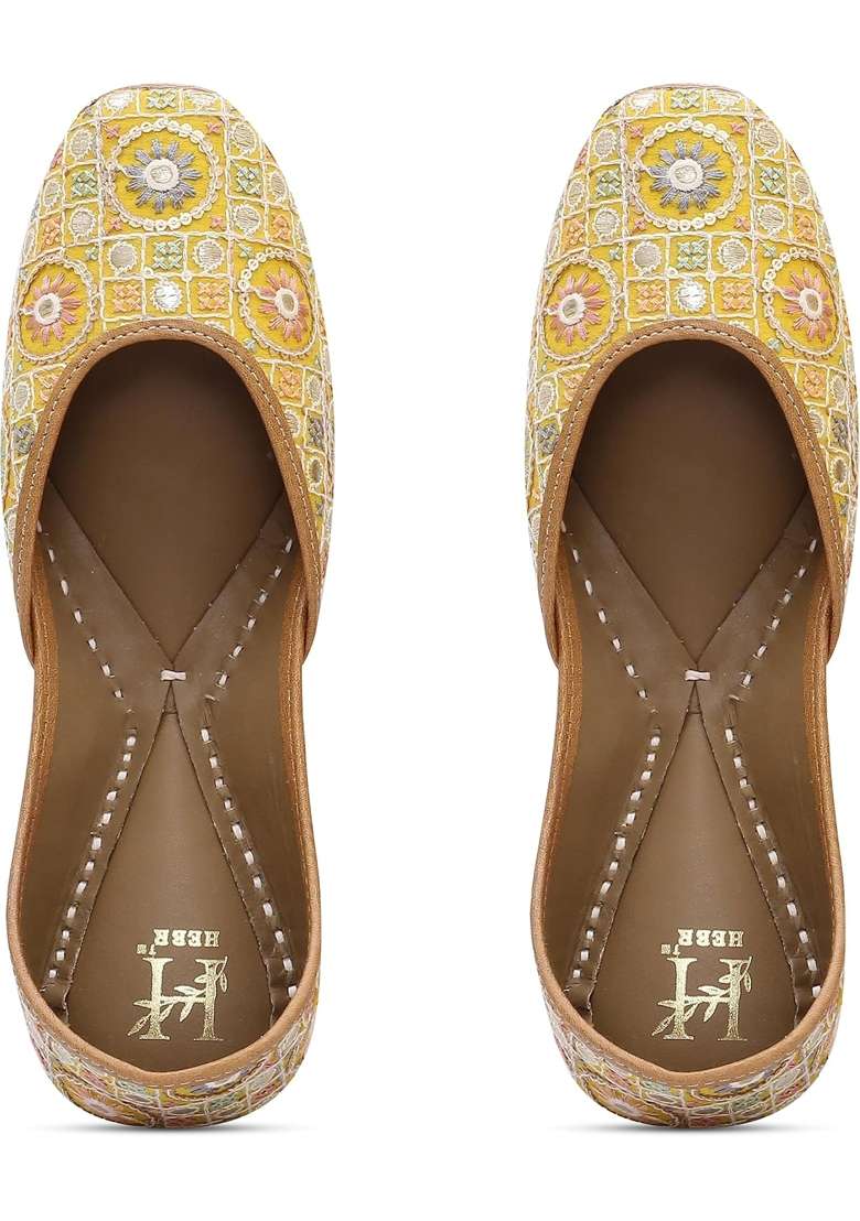 HEER Golden Womens Genuine Soft Leather Juttis Casual Punjabi Jutti for Ladies - Indya