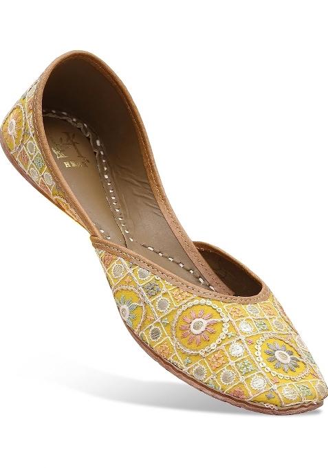 HEER Golden Womens Genuine Soft Leather Juttis Casual Punjabi Jutti for Ladies