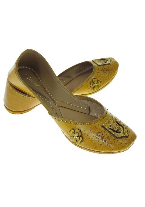 Fulkari Womens 3D Dulhan Gold Zarriwork Genuine Soft Leather Jutis