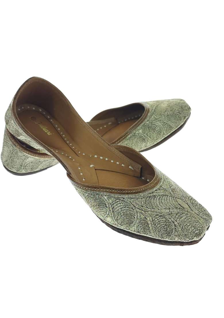 Fulkari Women Buena Gold Genuine Soft Leather Embroidered Jutis - Indya