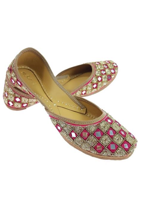 Fulkari Womens Sunshine Mirror Genuine Soft Leather Embroidered Jutis