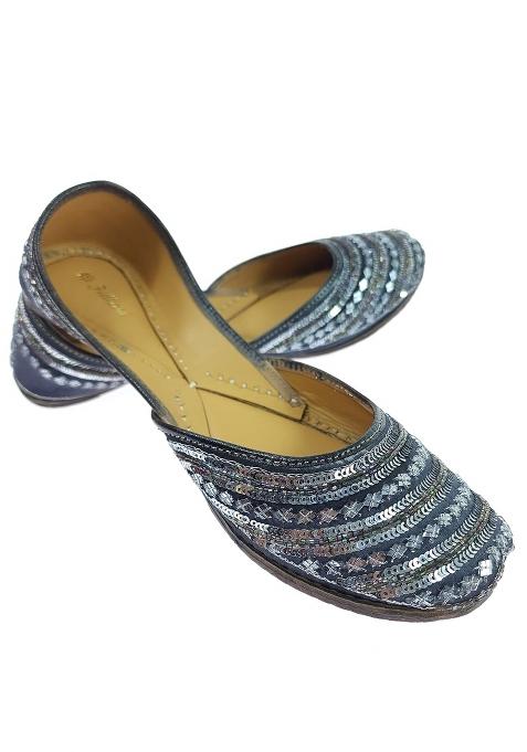 Fulkari Womens Mirror Gold Genuine Soft Leather Embroidered Jutis