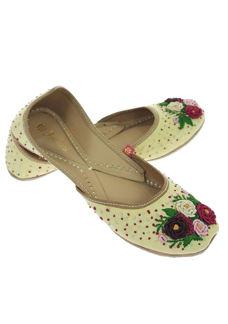 Fulkari Women Moonshine Multicolored Genuine Soft Leather Embroidered Jutis - Indya