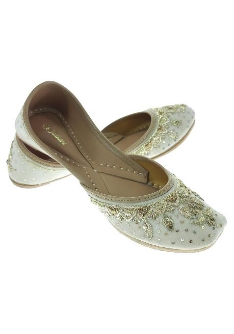 Fulkari Women Freesia Velvet Gold Toned Genuine Soft Leather Embroidered Jutis