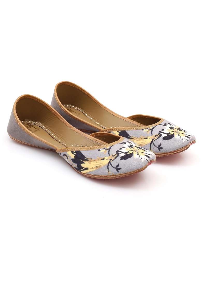HEER Grey Womens Genuine Soft Leather Juttis Punjabi Jutti for Ladies Bridal Ethnic Stylish Flats - Indya