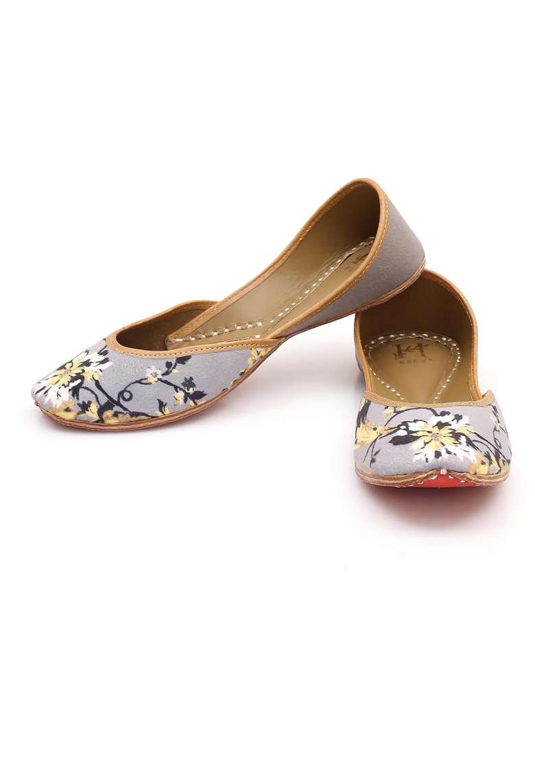 HEER Grey Womens Genuine Soft Leather Juttis Punjabi Jutti for Ladies Bridal Ethnic Stylish Flats - Indya