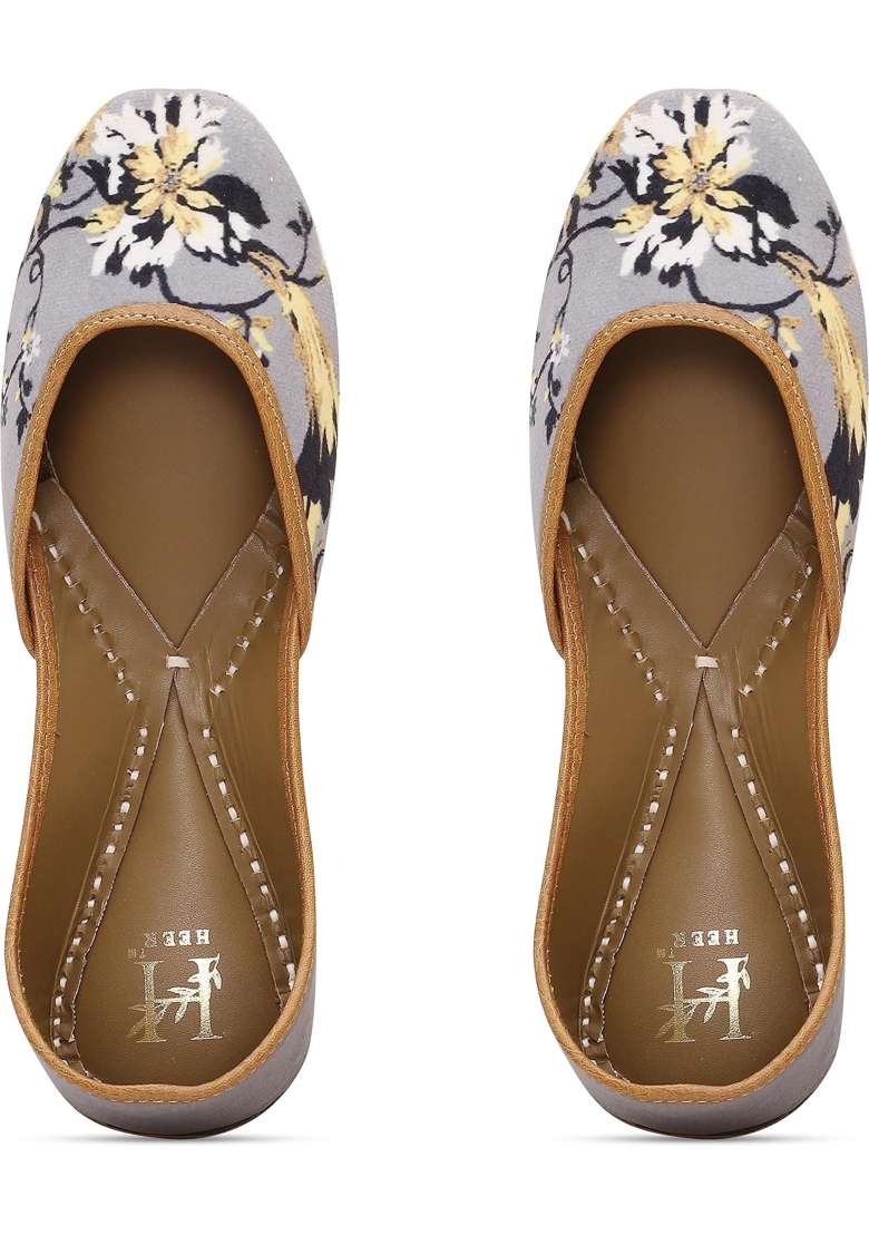 HEER Grey Womens Genuine Soft Leather Juttis Punjabi Jutti for Ladies Bridal Ethnic Stylish Flats - Indya