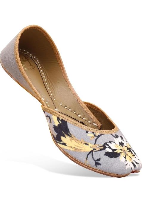 HEER Grey Womens Genuine Soft Leather Juttis Punjabi Jutti for Ladies Bridal Ethnic Stylish Flats