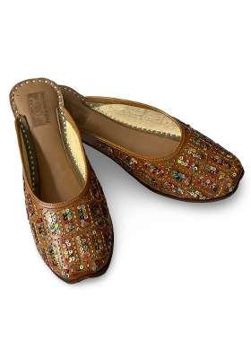 Punjabis Hand Art Brown PHA Womes Traditional Sequined Leather Mojari