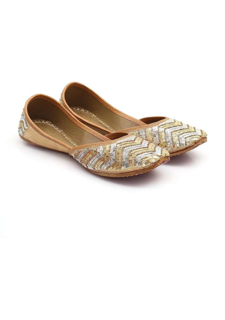 HEER Golden Handcrafted Ethnic Jutti for Women Stylish and Comfortable Footwear - Indya