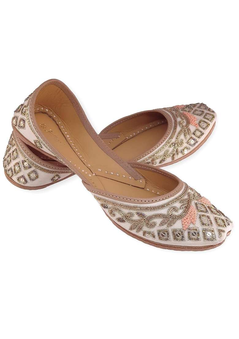 Fulkari Womens Marguerite Daisy Gold Genuine Soft Leather Jutis - Indya
