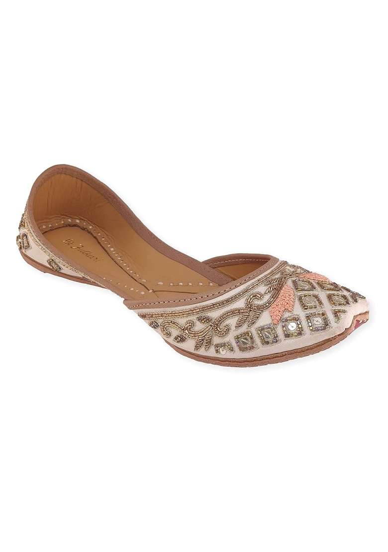 Fulkari Womens Marguerite Daisy Gold Genuine Soft Leather Jutis - Indya